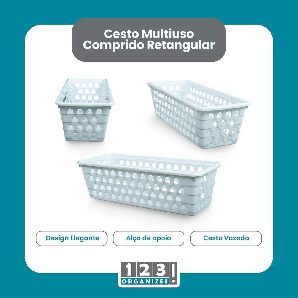 Cesto Multiuso Comprido Retangular Branco 28X11X8 Cm