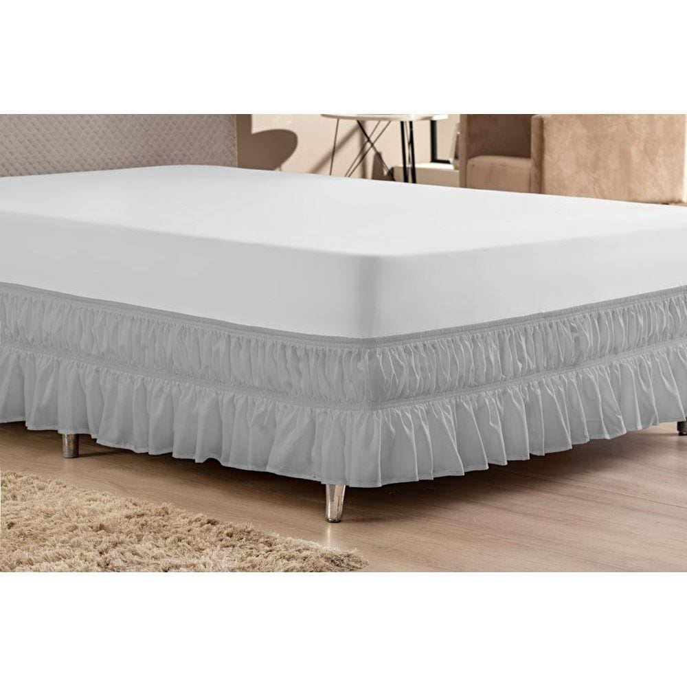 Saia Pra Cama Box Casal Queen Duplo Elástico - Cinza