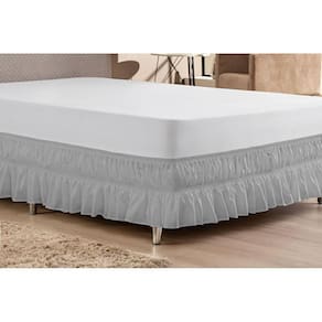 Saia Pra Cama Box Casal Queen Duplo Elástico - Cinza