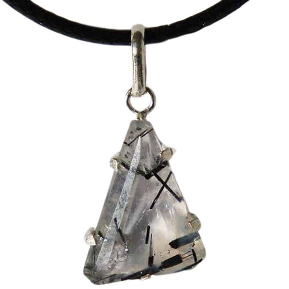 Colar Triângulo Turmalina Incrustada Cristal Garra Prata 950