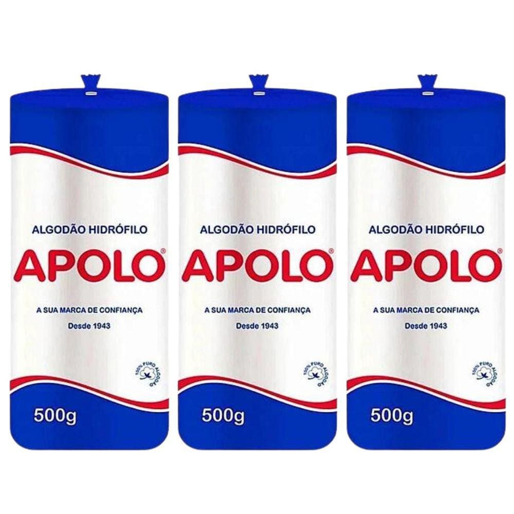 Kit Algodão Hidrófilo Apolo Em Rolo 500G C/3