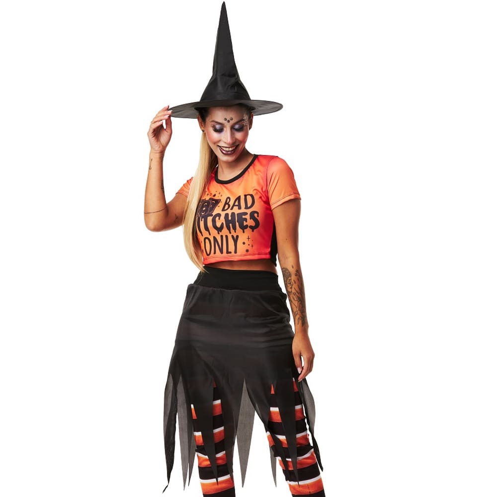 Fantasia Bruxa Adulta Halloween Feminina Cropped Saia Calça
