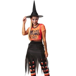 Fantasia Bruxa Adulta Halloween Feminina Cropped Saia Calça