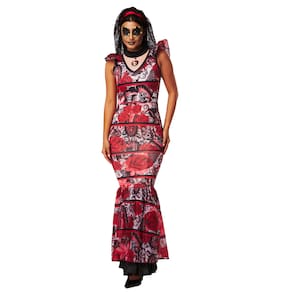Fantasia Halloween Rainha dos Mortos Esqueleta Mexicana Luxo