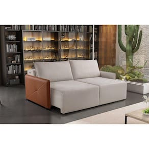 Estofado Retrátil 160cm com USB Urban Estofart Bege/Paçoca