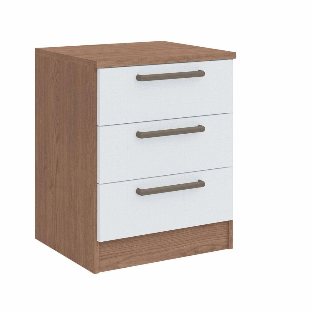 Mesa de Cabeceira Modulada 3 Gavetas Requinte+ Móveis Castro Macadâmia/Branco Line