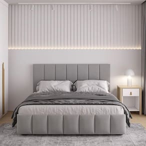 Cama Casal Estofada sem Cabeceira Uvaia CabeCasa MadeiraMadeira Cinza