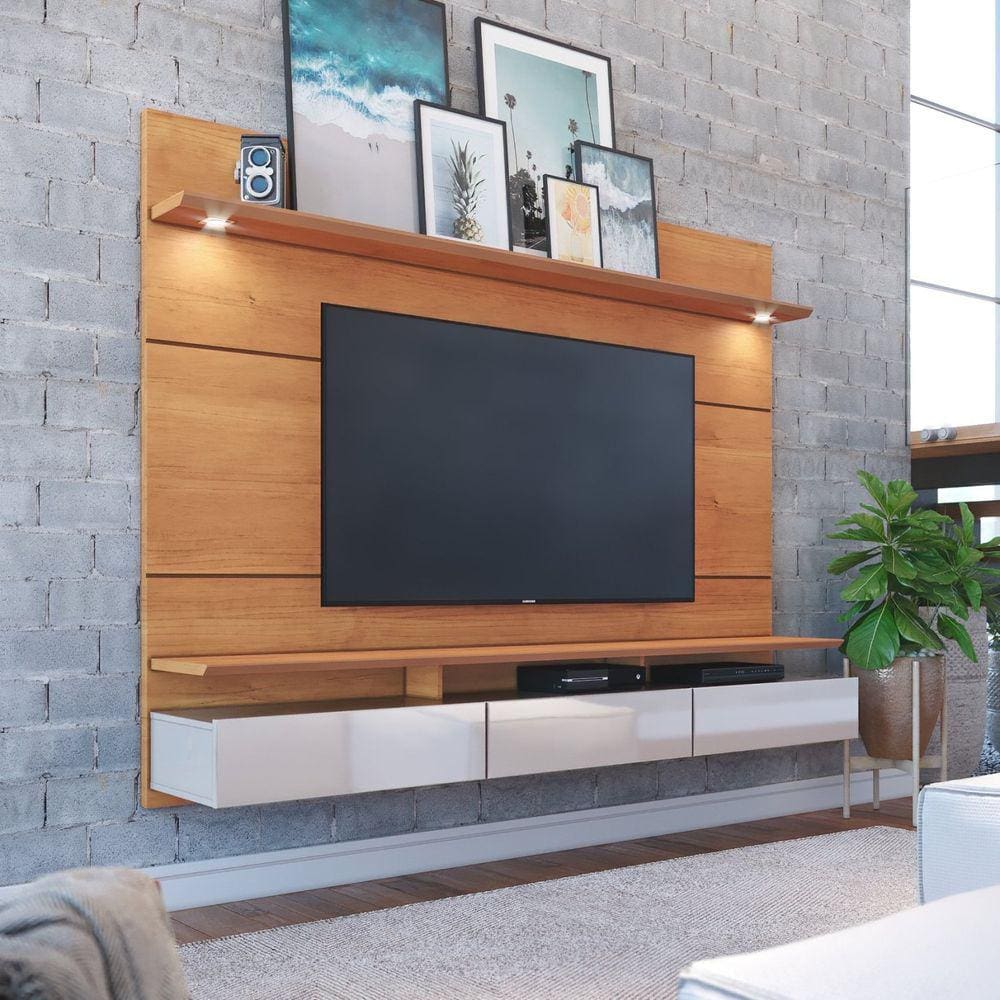Painel para TV até 60 Polegadas com LED 3 Gavetas 218cm Decore Marrom/Off White