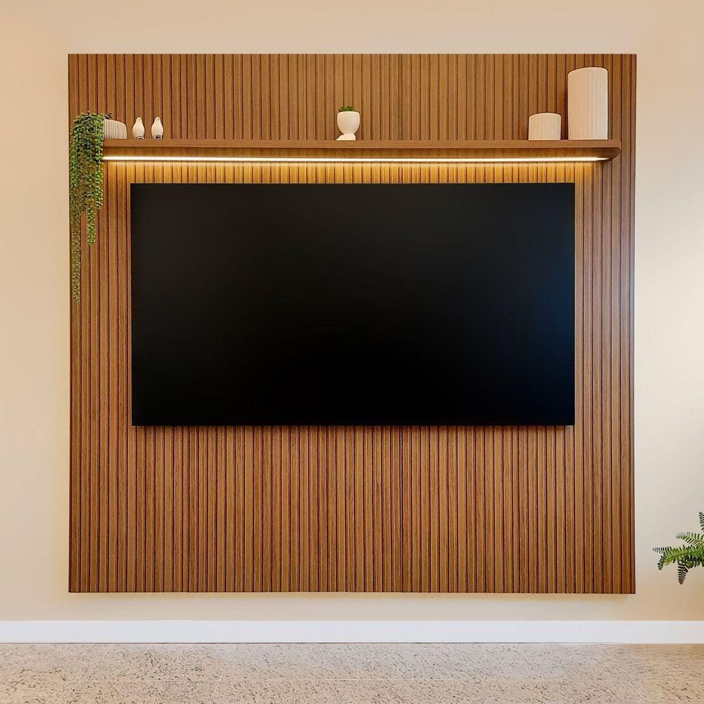 Painel Para TV até 75 Polegadas com LED 185cm Impressão 3D Ripada Liverpool Yescasa Pinho Ripado