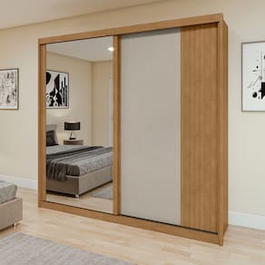 Guarda Roupas Casal 2 Portas 4 Gavetas Upper Glass Yescasa Amêndoa Clean/Off White/Amêndoa Clean