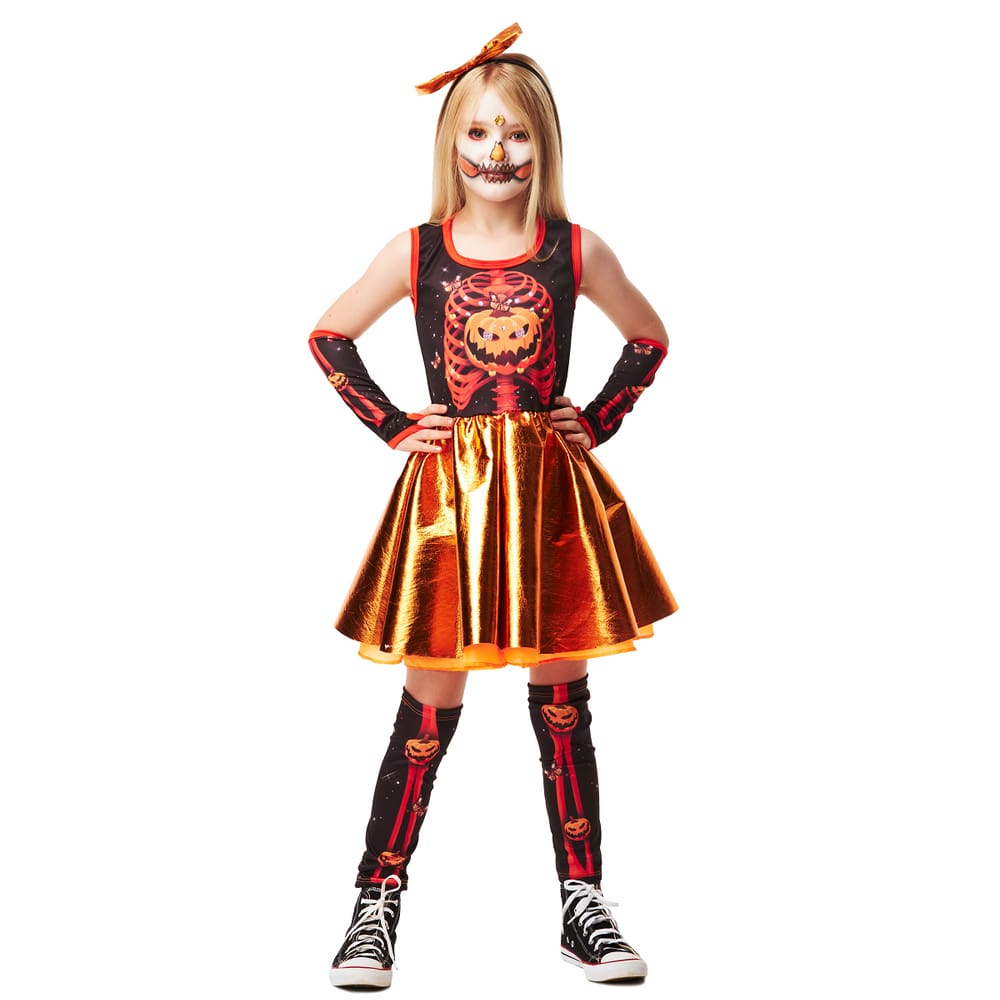 Fantasia Infantil Esqueleto Sra. Abóbora Halloween Menina
