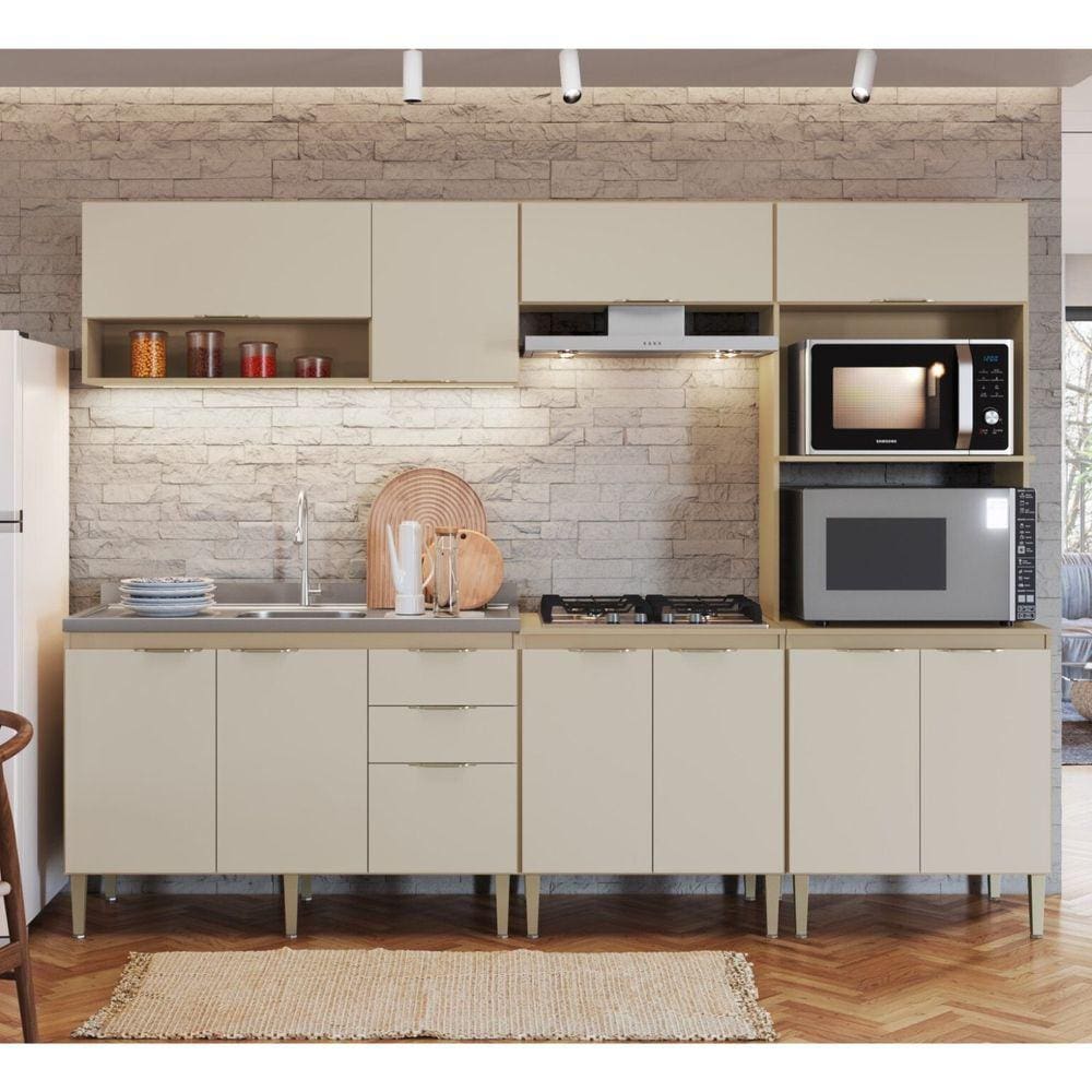 Cozinha Modulada 5 Peças 11 Portas 2 Gavetas Carol Mocca/Areia