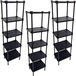 3 Estantes de Plástico Modular Multiuso 5 Prateleiras 1 Torre Preta Montável 65 Kg Qualyplas