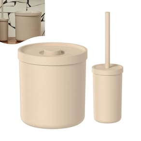 Kit Lixeira 6 Litros e Porta Escova Sanitária Banheiro Bold Bege KTE 132 Ou