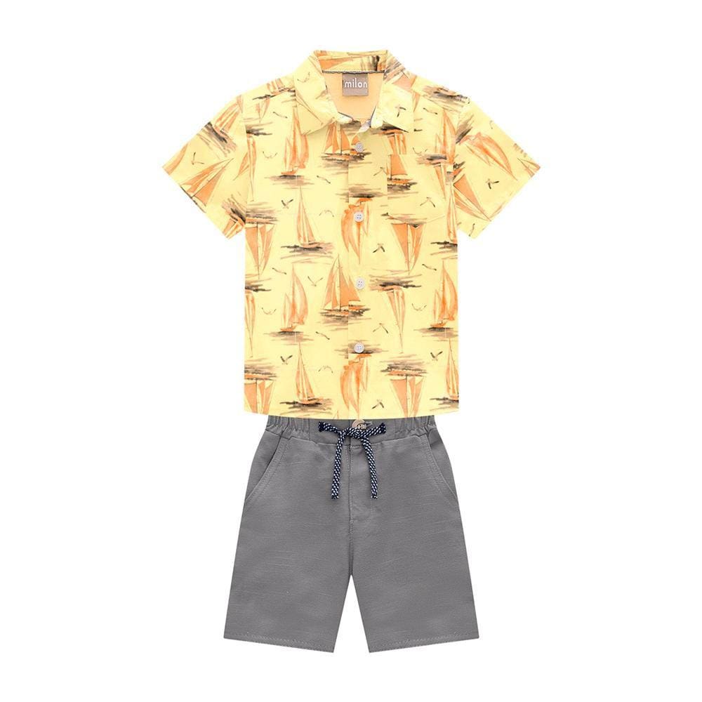 Conjunto Infantil Com Camisa Tricoline E Bermuda Sarja Milon Ref:15094 4/8
