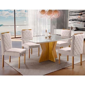 Conjunto Sala de Jantar 4 Lugares Moscou Madeira Maciça e Tampo Com Vidro