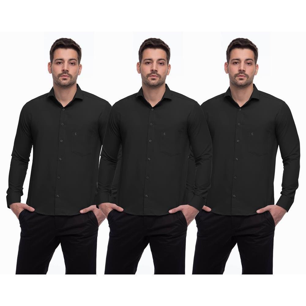 Camisa Social Masculina Manga Longa Botões Lisa Kit 3