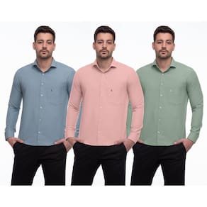 Camisa Social Masculina Manga Longa Botões Lisa Kit 3