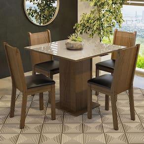 Conjunto Sala de Jantar Mesa Tampo de Vidro 4 Cadeiras Rustic/Crema/Preto Perla Madesa