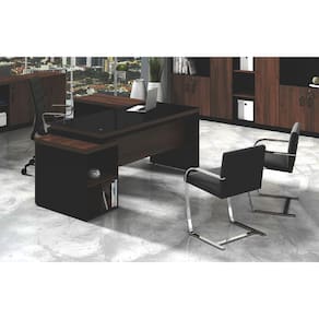 Mesa Escritório 1,92m Web40 c/ Vidro + 3 Gav. Marsala/Preto