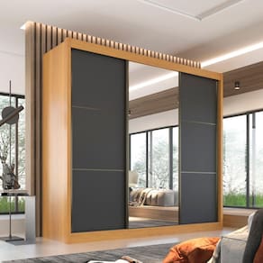 Guarda Roupa Casal 3 Portas 6 Gavetas 100% MDF Texas D Doro Moveis Cinamomo/Grafite