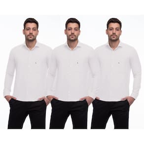 Camisa Social Masculina Manga Longa Lisa Punhos Kit 3