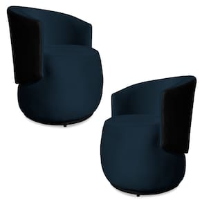 Kit 2 Poltronas Orgânica Decorativa Lara Veludo Azul Marinho/PU Preto - Montanaris Decor