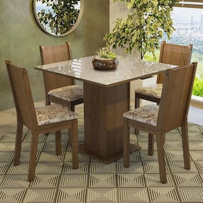 Conjunto Sala de Jantar Mesa Tampo de Vidro 4 Cadeiras Rustic/Crema/Lírio Bege Perla Madesa