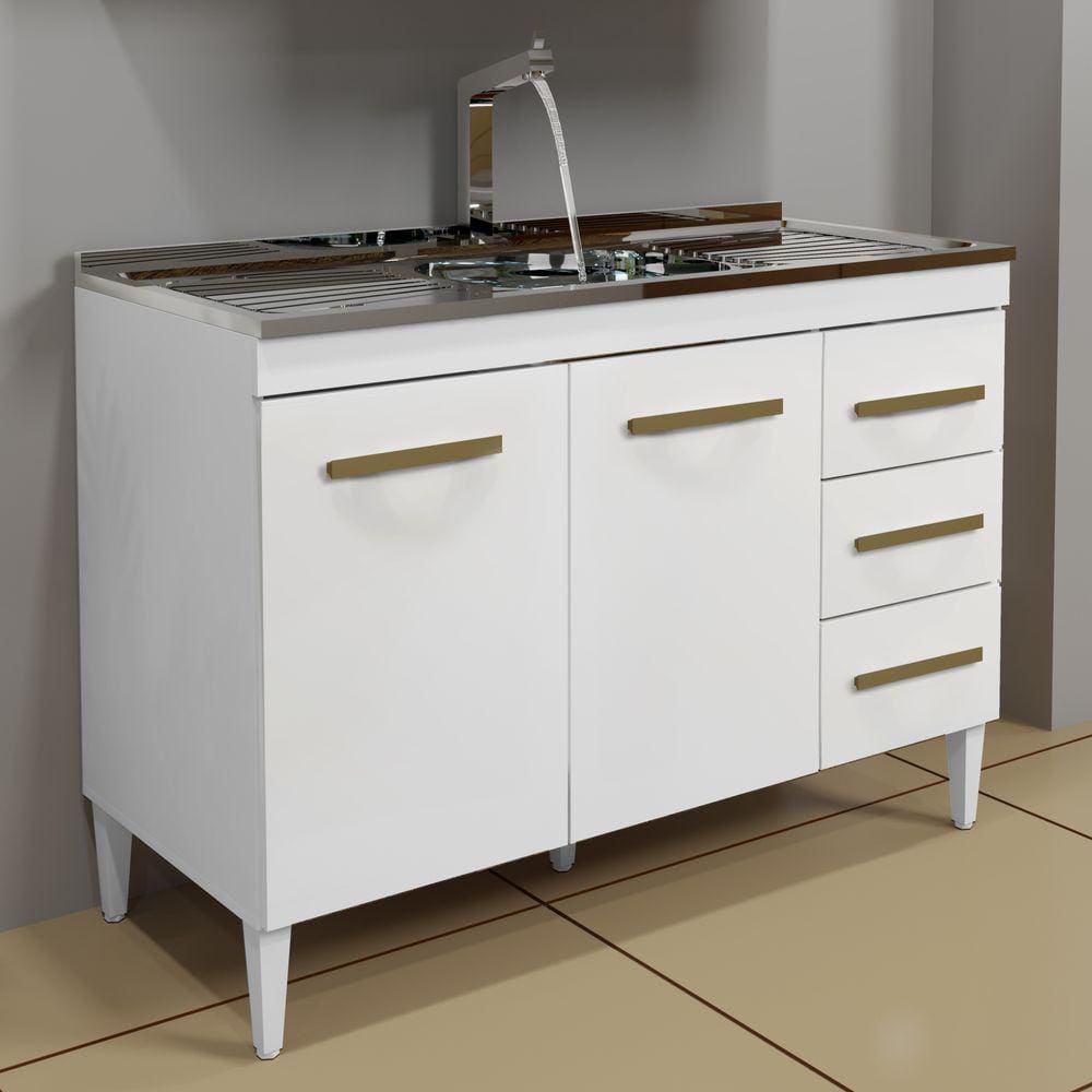 Balcão de Cozinha sem Tampo 2 Portas 3 Gavetas Virtus Branco