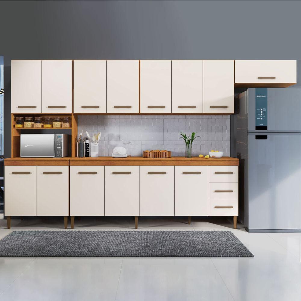 Cozinha Completa 14 Portas 3 Gavetas Atenas Nature/Off White