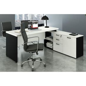 Mesa p/ Escritório em L 1,90m Web40 c/ Armário Branco/Preto