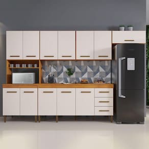 Cozinha Completa 12 Portas 3 Gavetas Atenas Nature/Off White