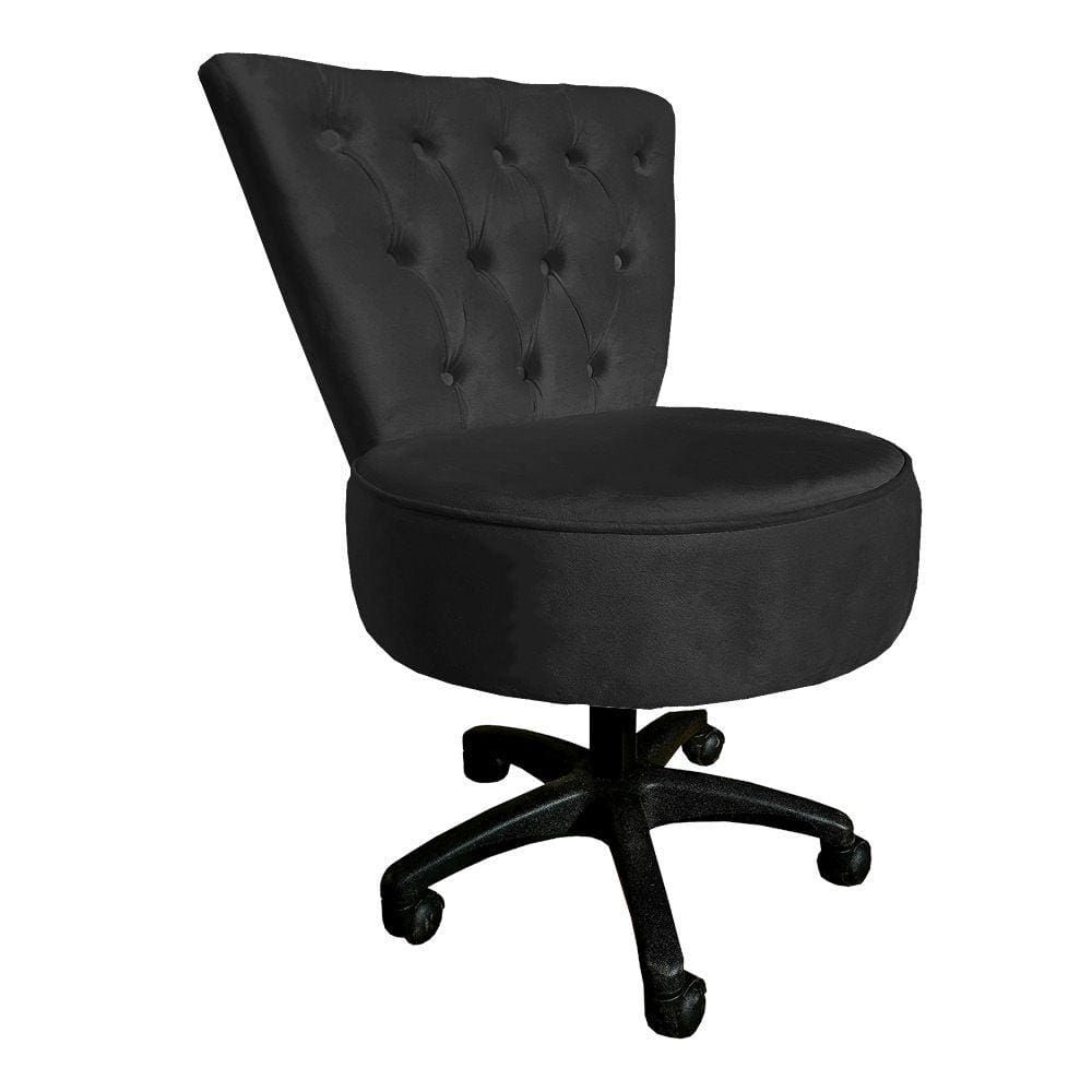 Cadeira Mocho Capitonê Elegância Veludo Preto Base Giratória - Pallazio