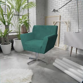 Poltrona Base Giratória de Metal Lauren Maranata Esfofados Azul Turquesa