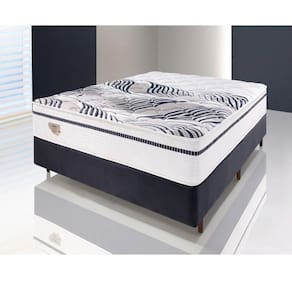 Cama Box Casal Multi Support Molas Miracoil 68x138x188cm Ecoflex Azul Marinho/Branco