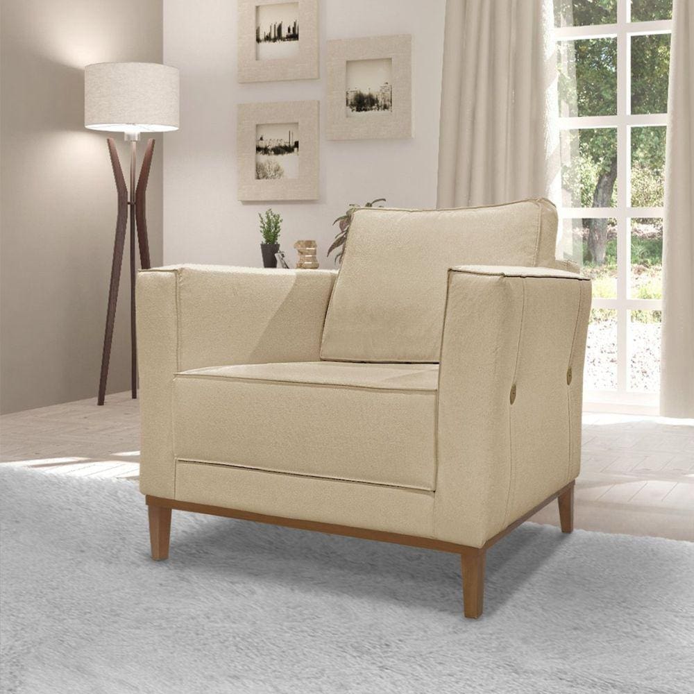 Poltrona Brest Linho Spezzia Decor Dourado