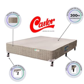 Base Box Castor Premium Bege Casal 138x188x27