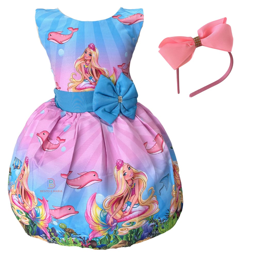 Vestido Barbie Girls Pink Luxo Laço No Ombro Menina Infantil