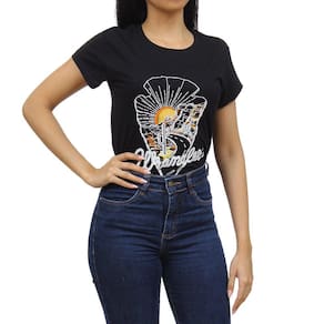 T-Shirt Feminina Estampada Preta Wrangler 32896