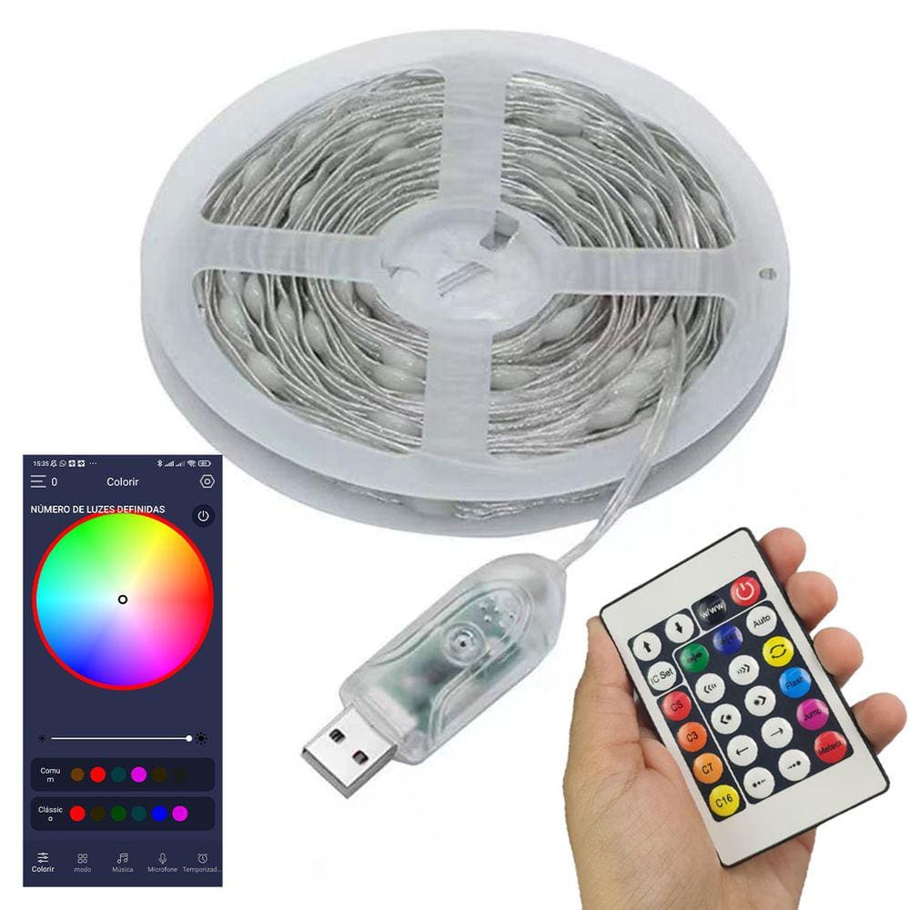 Fita Led Smart Aplicativo Celular 10 Metros Cores RGB App Telefone Ajustavel Decoraçao Pisca Pisca Arvore Natal Gesso Sanca Estante Mesa