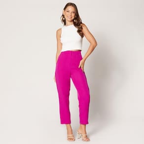Calça de Alfaiataria Cintura Alta Fúcsia