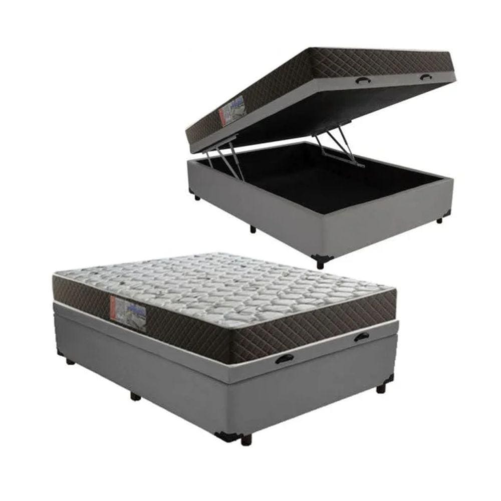 Cama Box Baú Casal Conforto Suede Cinza + Colchão Casal Conforto Espuma D33 Com EPS 20x138x188
