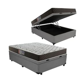 Cama Box Baú Casal Conforto Suede Cinza + Colchão Casal Conforto Espuma D33 Com EPS 24x138x188