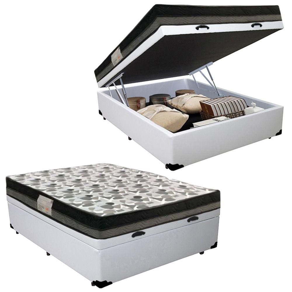 Cama Box Baú Casal Sintético Bipartido + Colchão Ortobom ISO Dupla Face 60x138x188