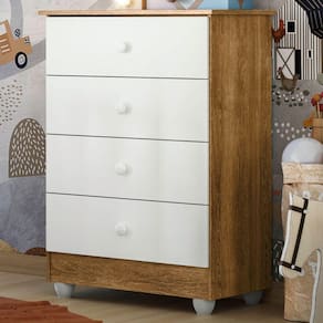Cômoda de Bebê Soft Life 4 Gavetas Branco/Madeirado Ypê - Tigus