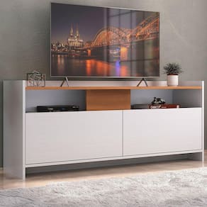 Rack para TV Até 42 Polegadas 2 Portas Branco/Nogal - Hecol Móveis