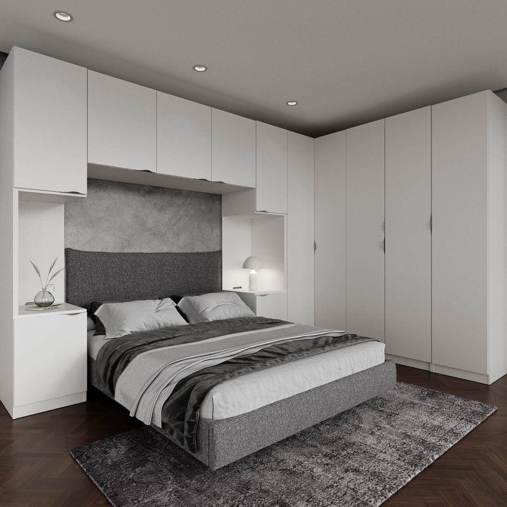 Guarda Roupa Modulado de Casal 12 Portas 6 Peças 2 Mesas de Cabeceira Hera CabeCasa MadeiraMadeira Branco Geada