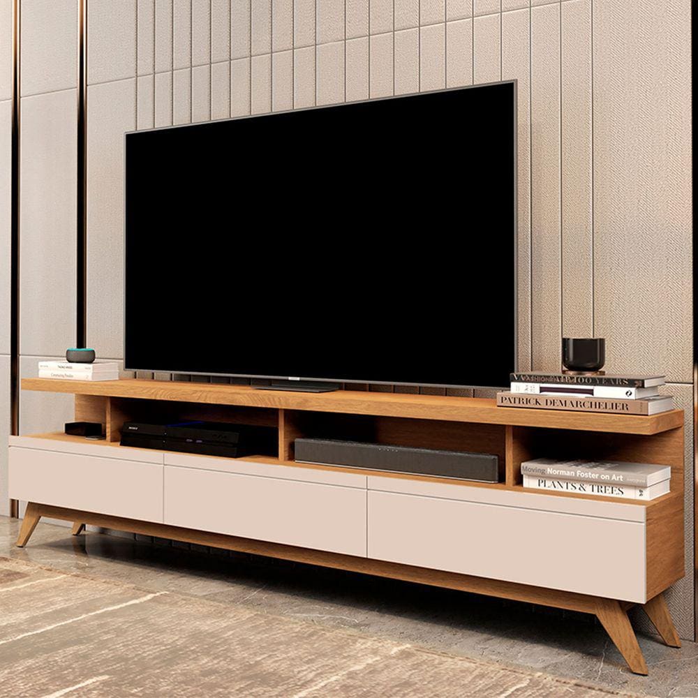 Rack para TV Até 72 Polegadas Vivare Wood 3 Gavetas Nature/Off White - Giga Móveis
