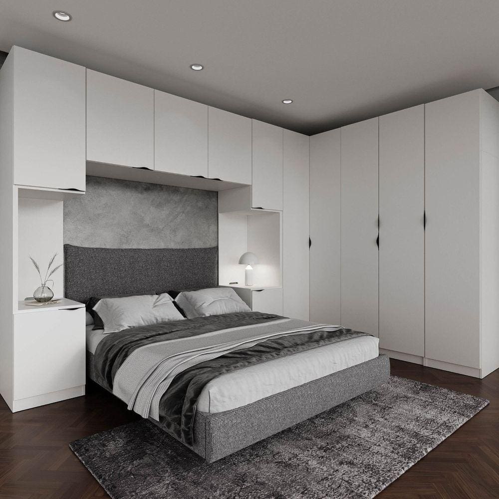 Guarda Roupa Modulado de Casal 12 Portas 6 Peças 2 Mesas de Cabeceira Hera CabeCasa MadeiraMadeira Branco Geada