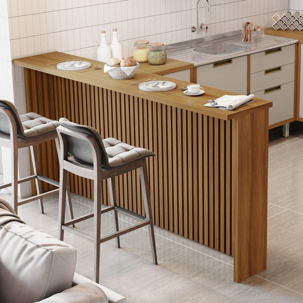 Painel Bancada para Cozinha Nesher 200cm Nesher Móveis Freijó